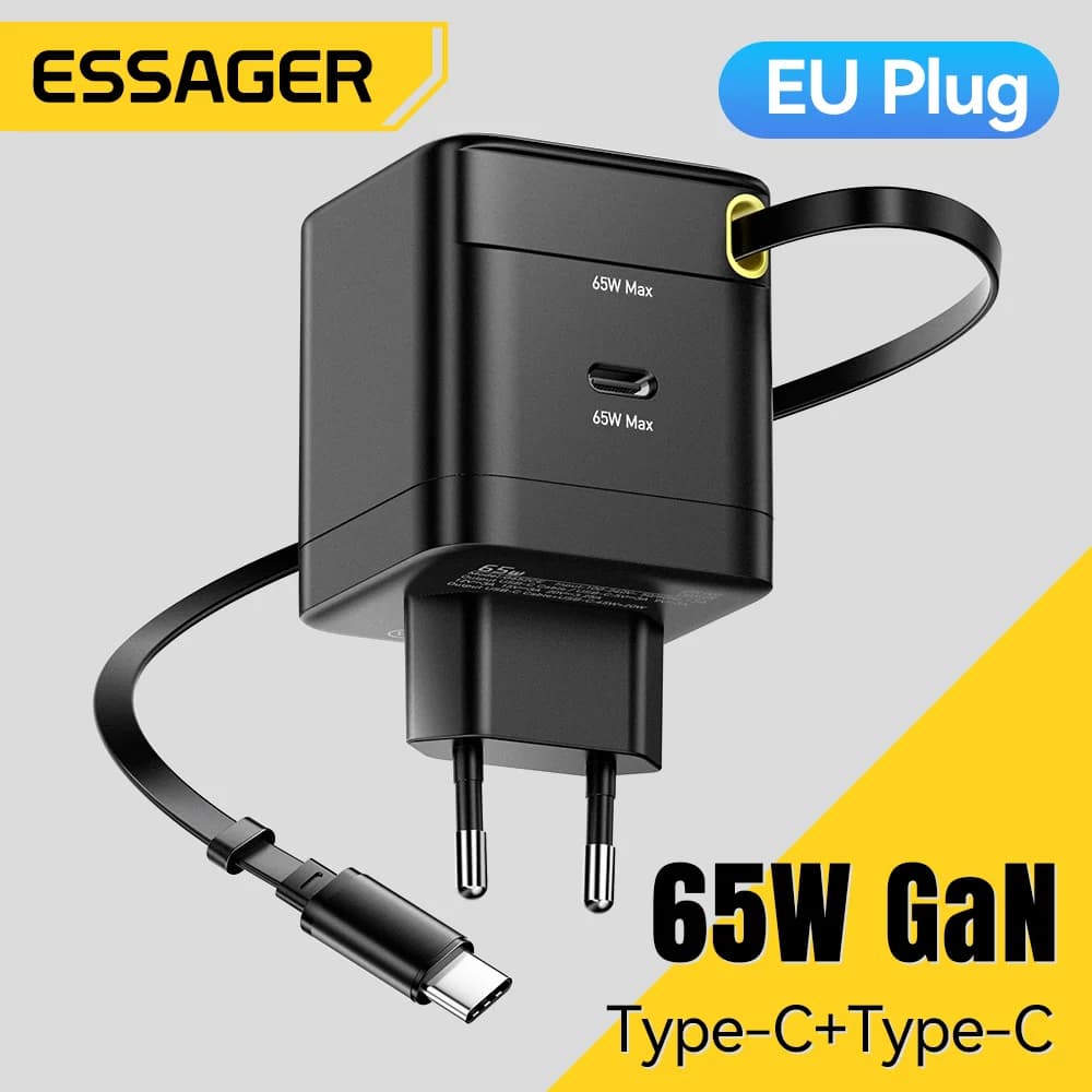 65W GaN laadija kokkupandava USB-C kaabliga