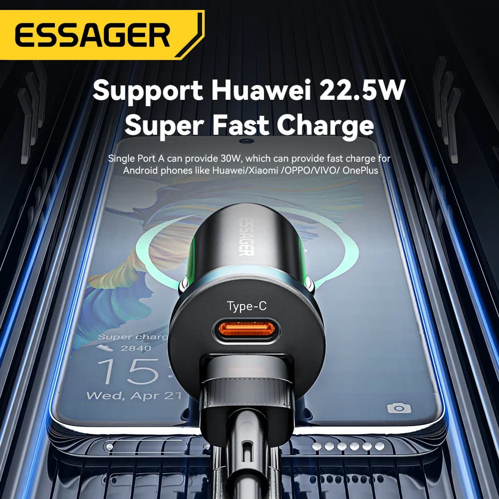 30W USB-C auto laadija Quick Charge 3.0-ga