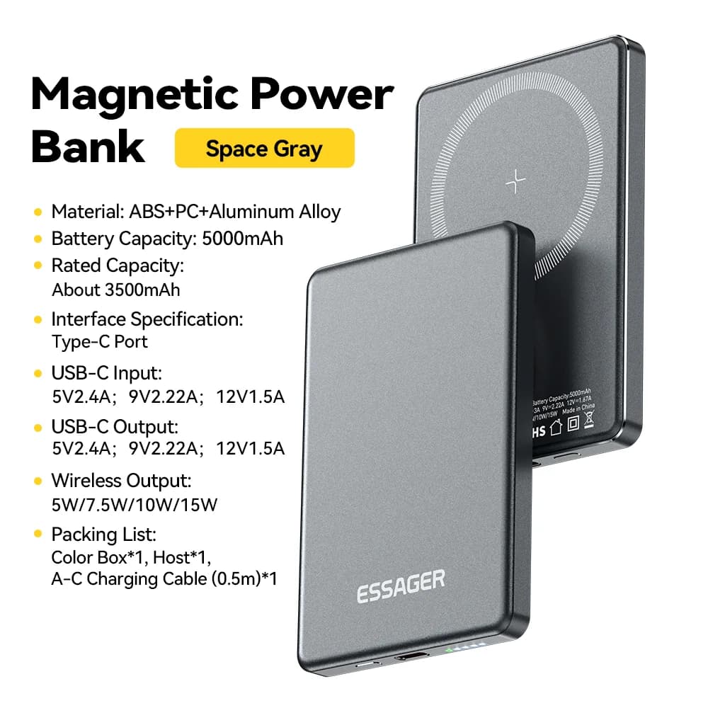 5000mAh magnetiline juhtmevaba võimsuspank 20W