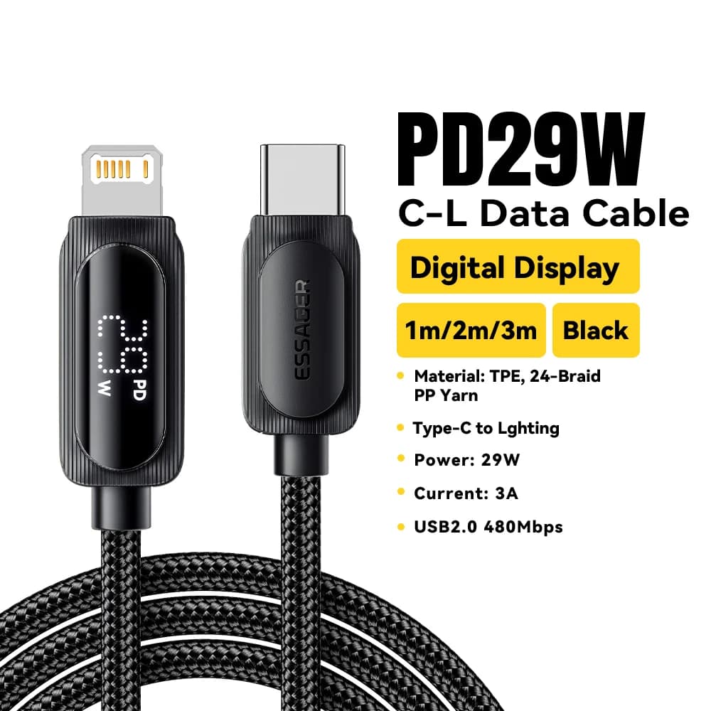 29W USB-C Lightning kaabel digitaalse ekraaniga