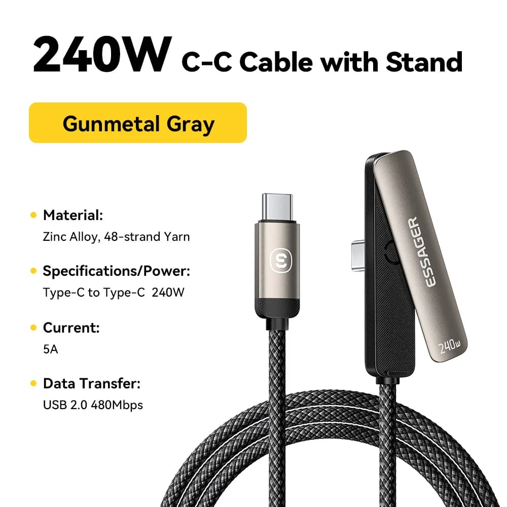 2-in-1 käänuline 7A USB-C kaabel telefonitugedaga