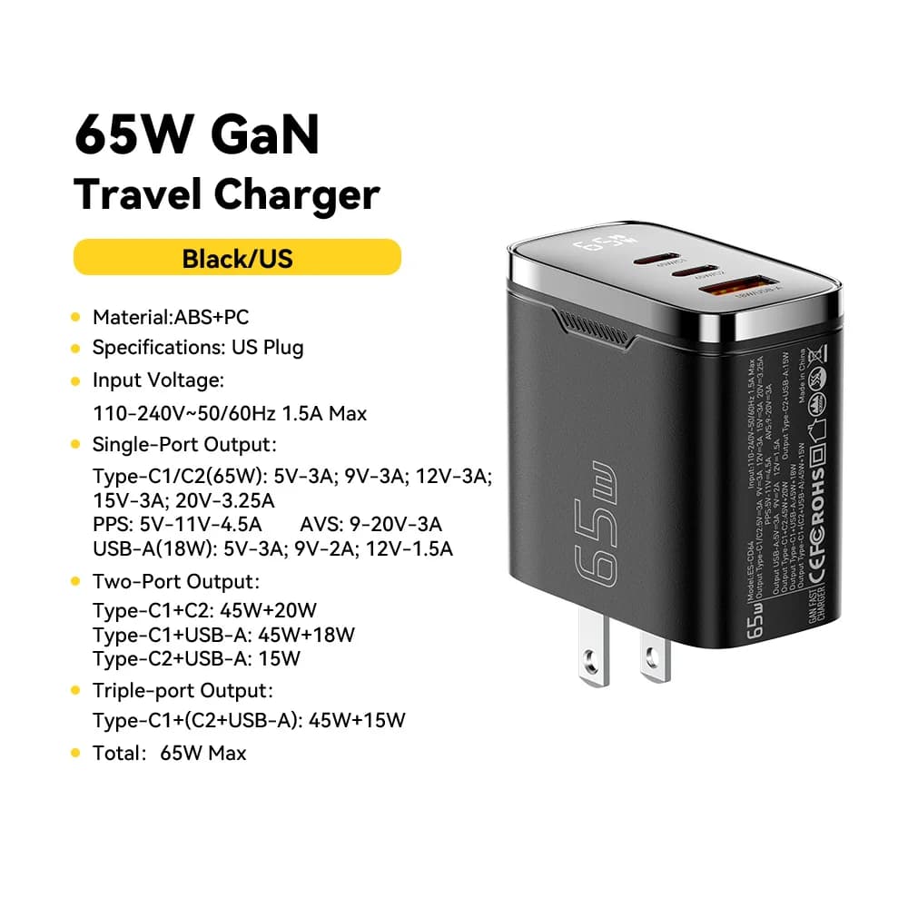 65W GaN USB-C laadija digitaalse ekraaniga