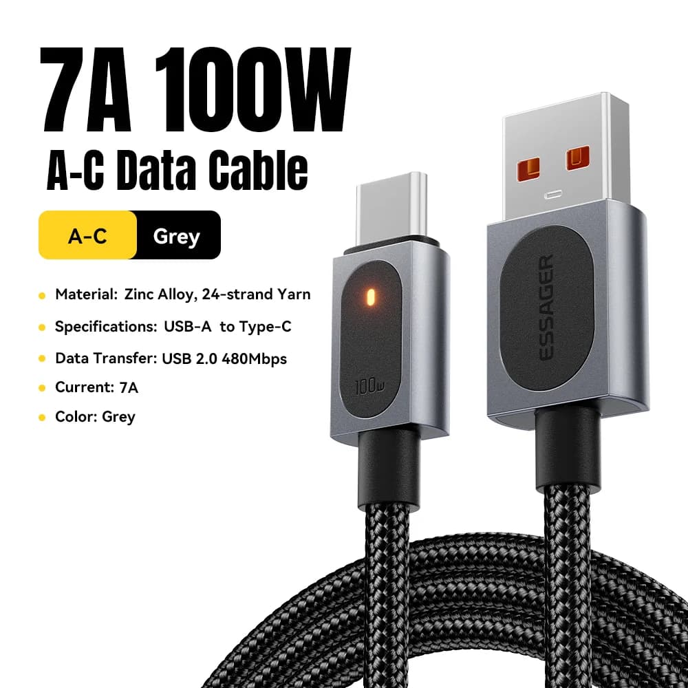 7A 100W USB-A kuni USB-C kiirlaadimiskaabel