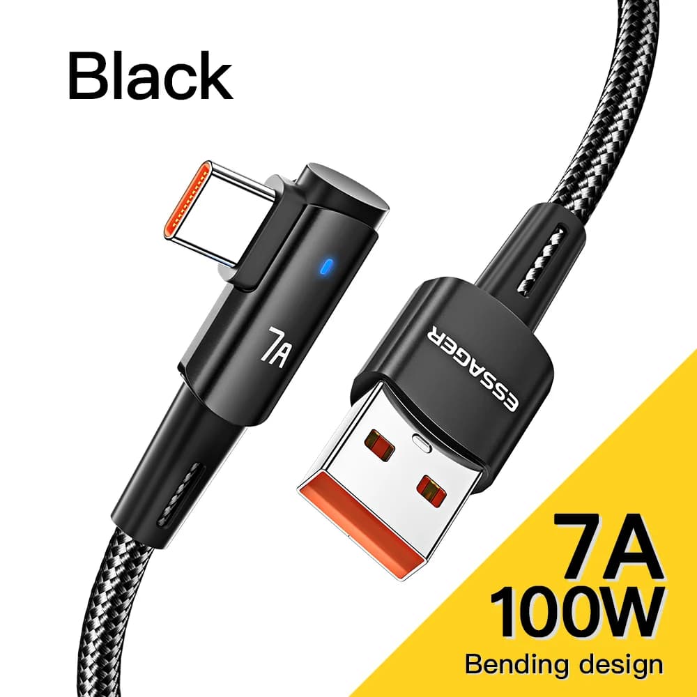 7A USB Type-C kaabel 90° nurga all ja 100W laadimisega