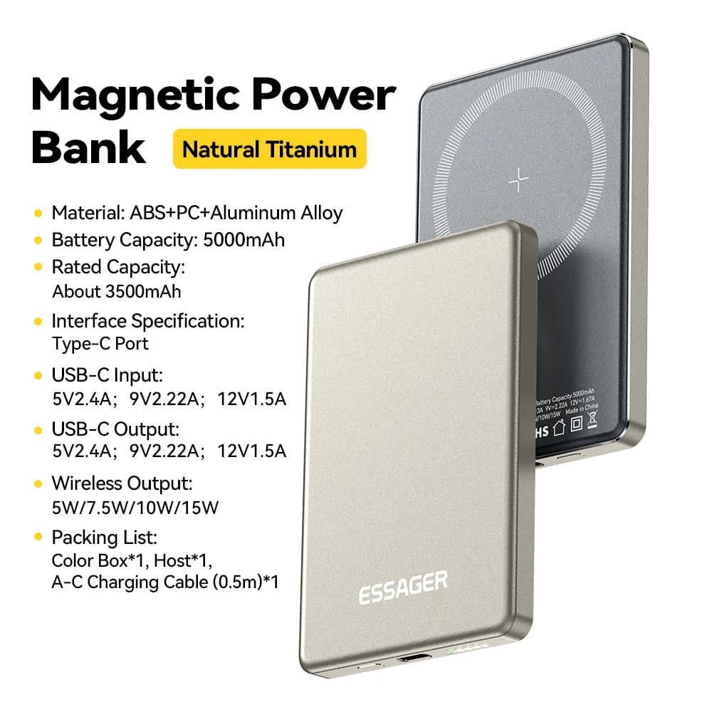5000mAh magnetiline juhtmevaba võimsuspank 20W