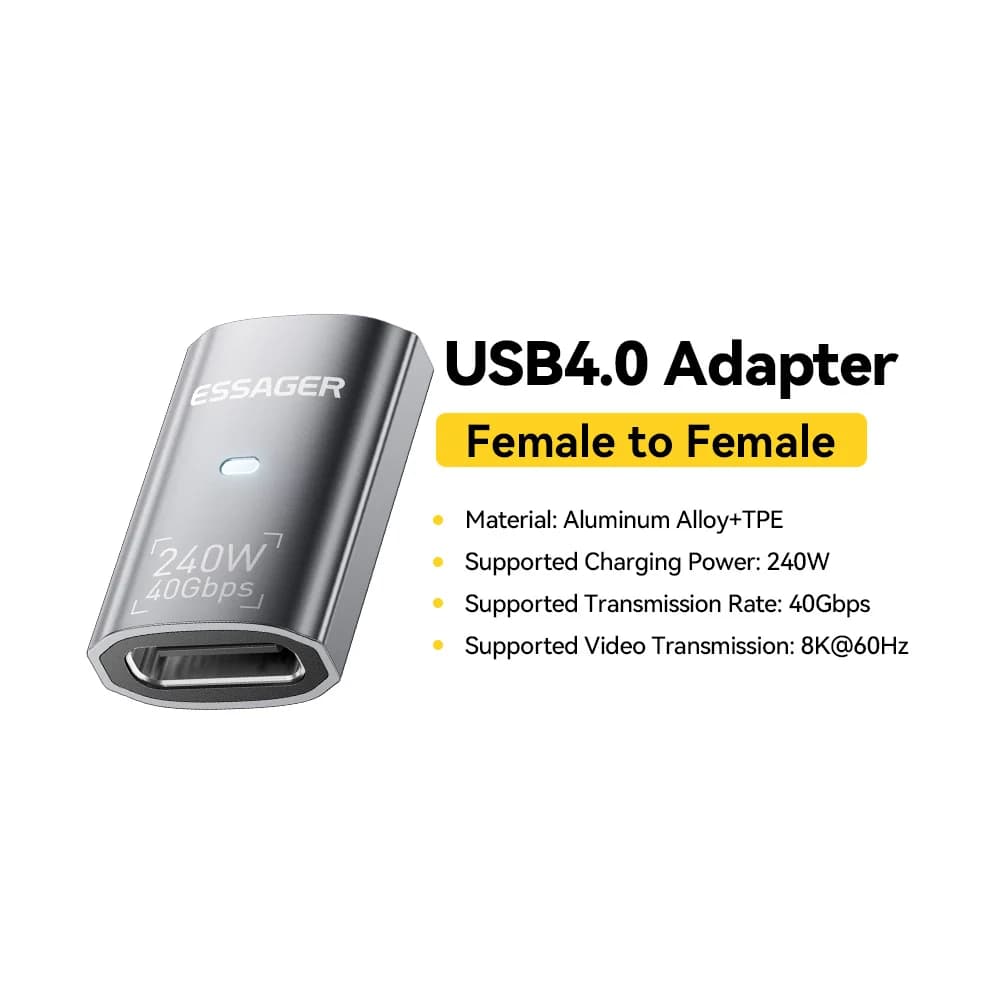 USB4.0 240W 90-kraadine OTG andmeadapter 8K