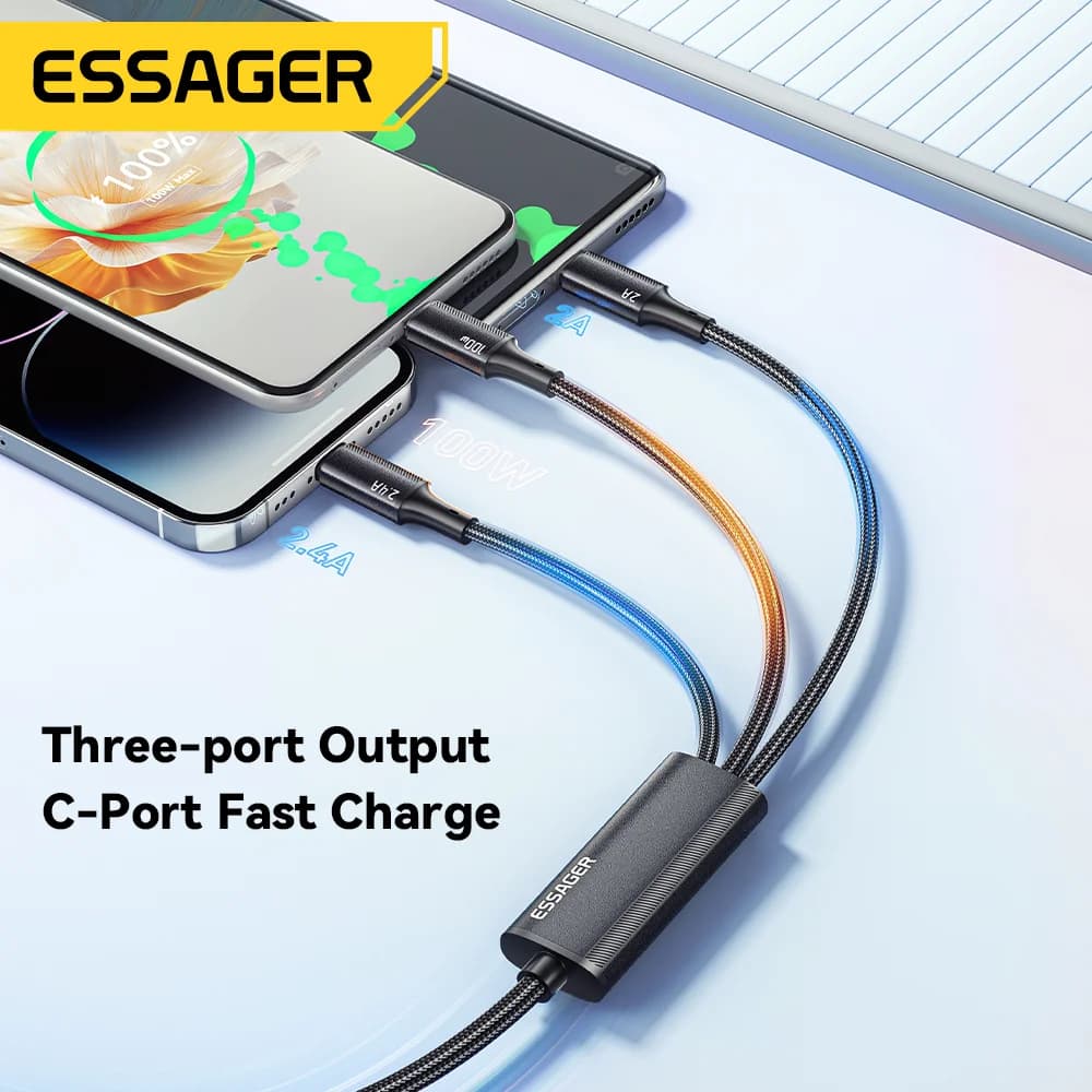 100W 3-in-1 USB-C Lightning laadimiskaabel