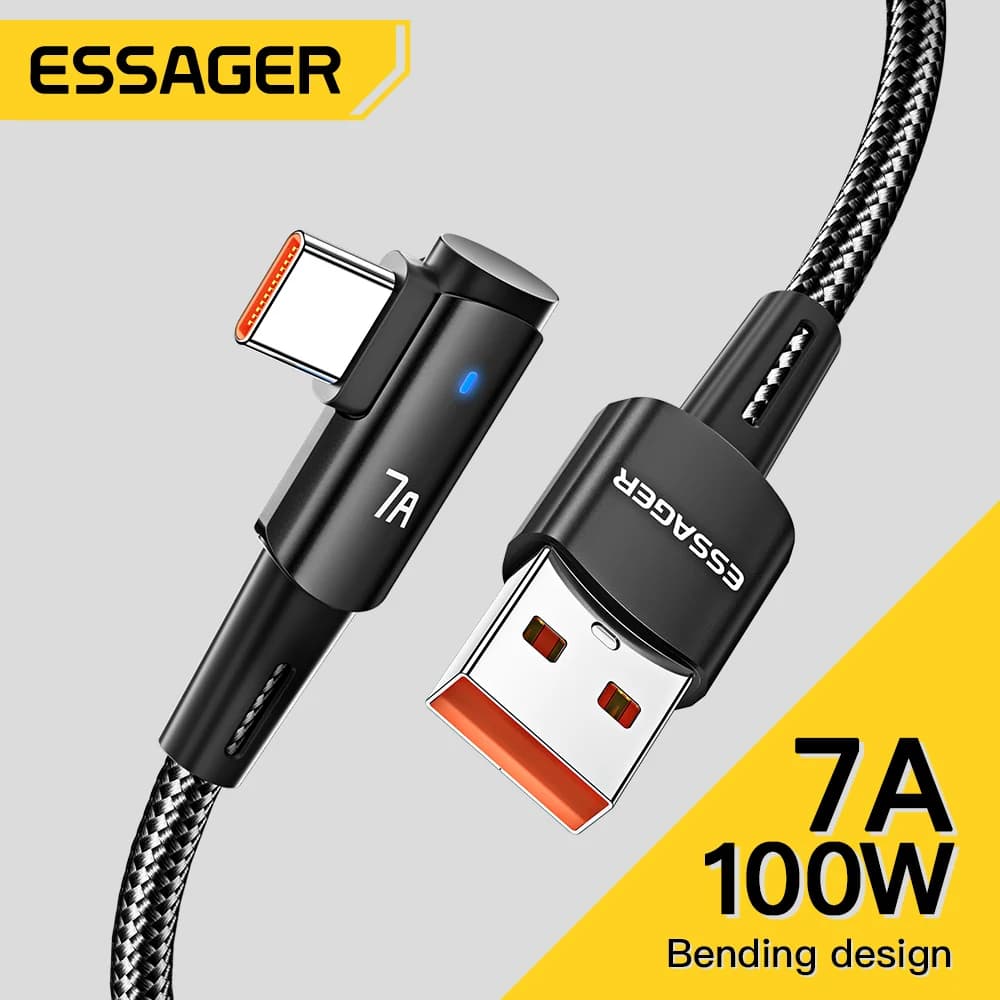 7A USB Type-C kaabel 90° nurga all ja 100W laadimisega