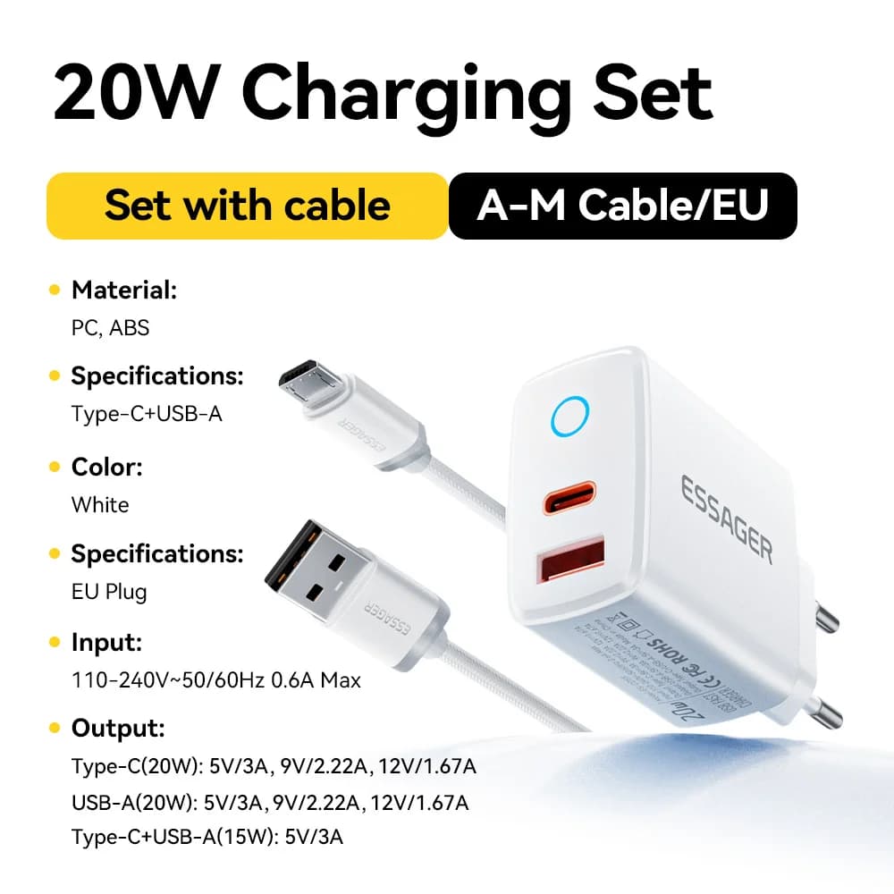20W USB-C PD kiirlaadija komplekt