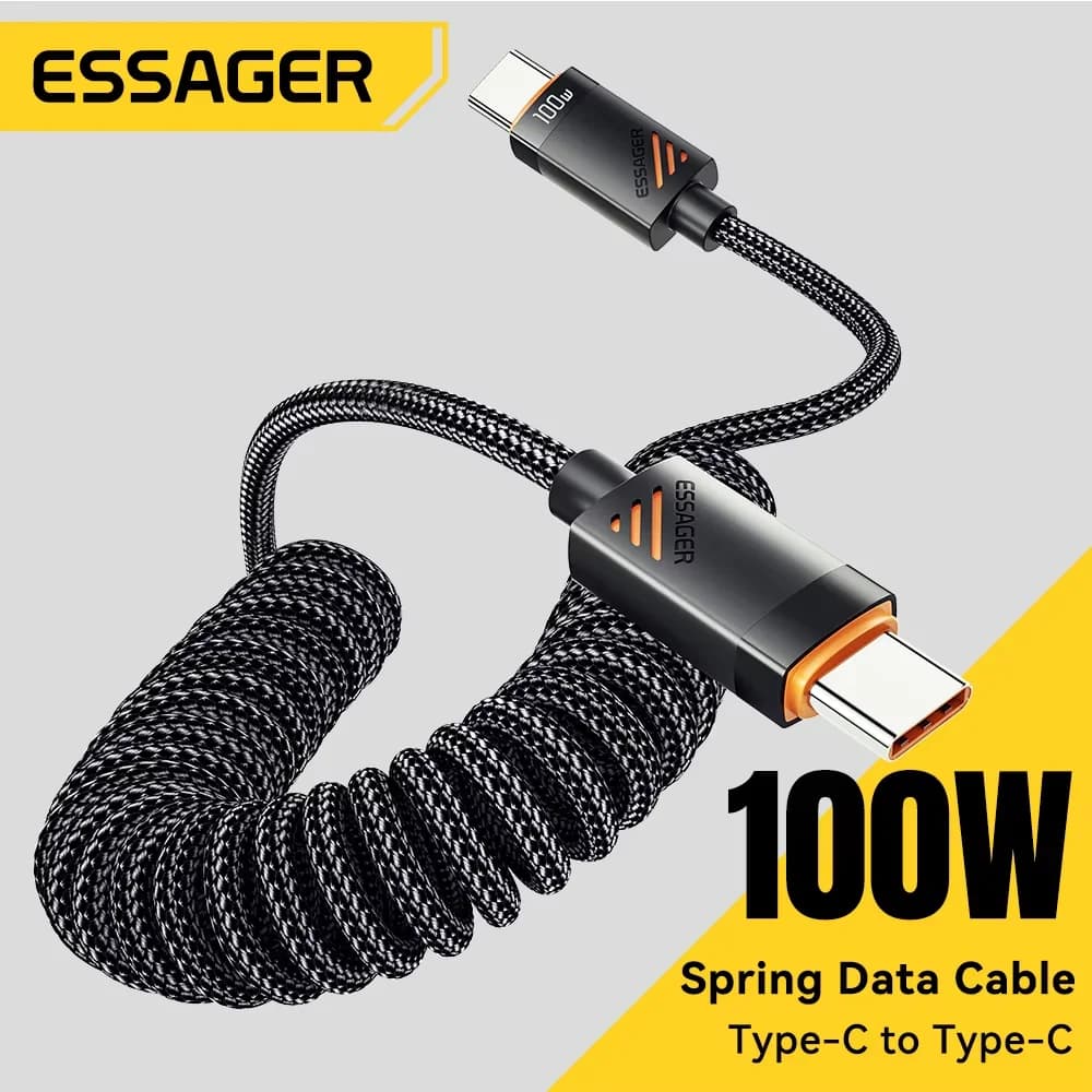 100W Spiraalne USB-C kuni USB-C kiirlaadimiskaabel