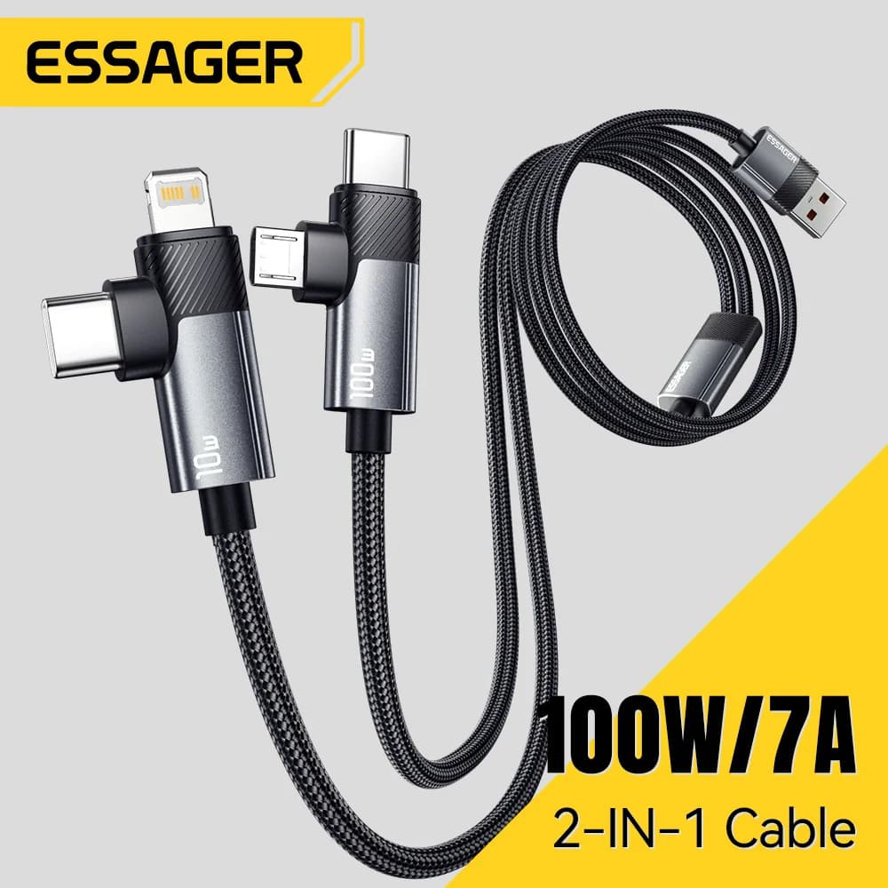 2-in-1 100W kiirlaadimiskaabel Type-C ja Lightning