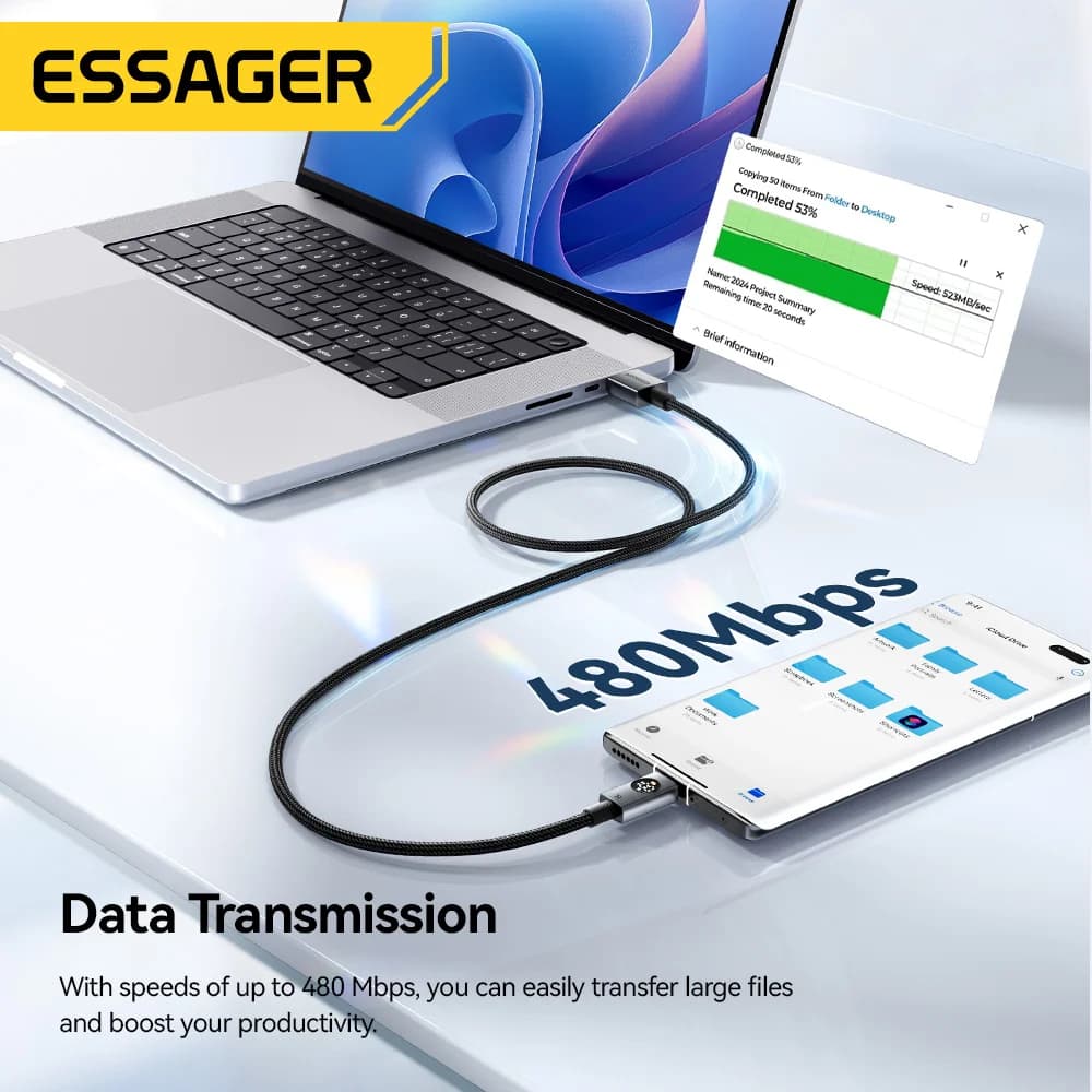7A 100W USB-C kaabel digitaalse ekraaniga