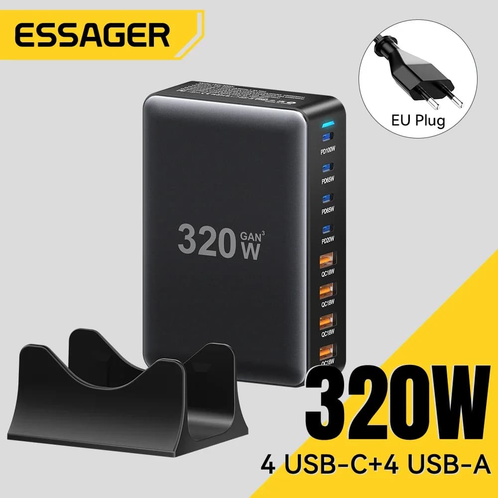 320W 8-pordi GaN lauaarvuti USB-C laadimisjaam