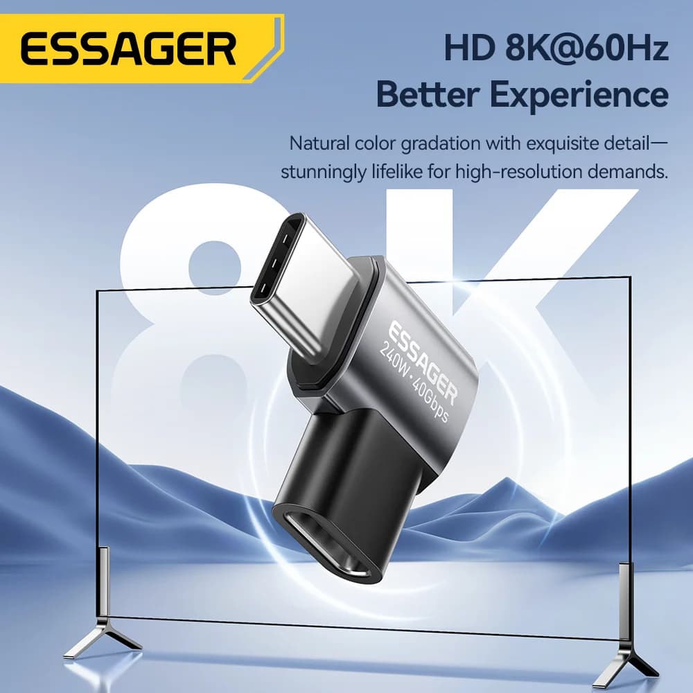 USB4.0 240W 90-kraadine OTG andmeadapter 8K