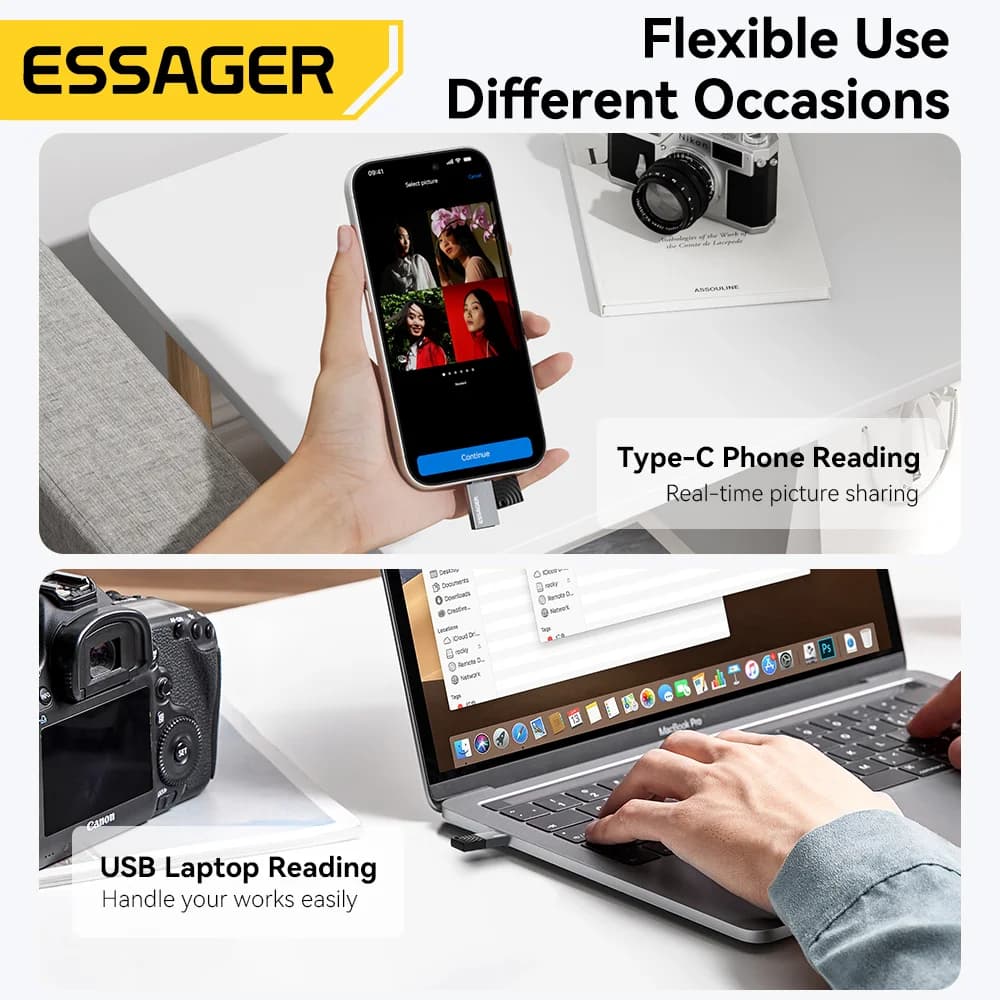 2-in-1 USB-C ja USB 2.0 mälukaardiluger