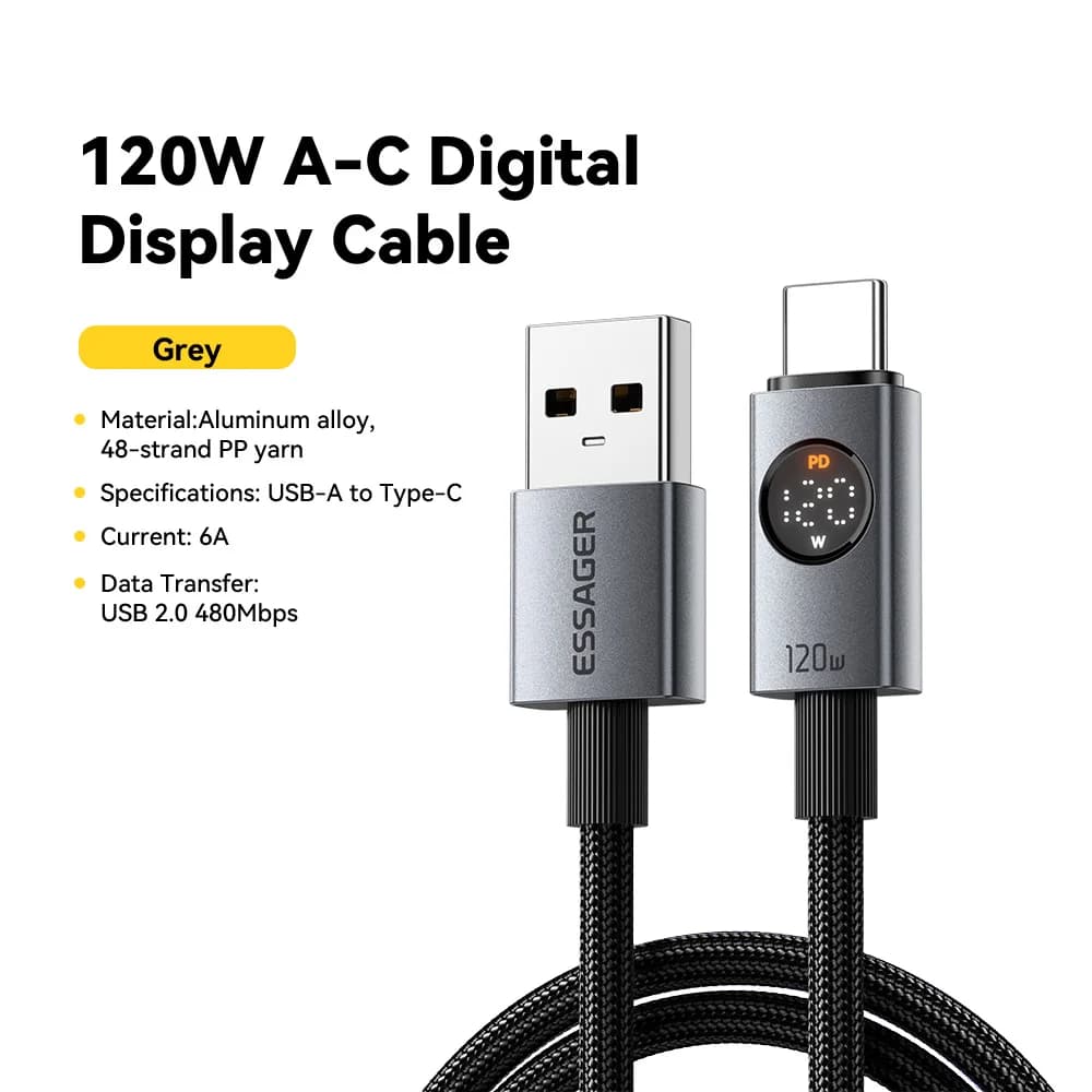120W 6A USB-A to USB-C ülikiire laadimiskaabel