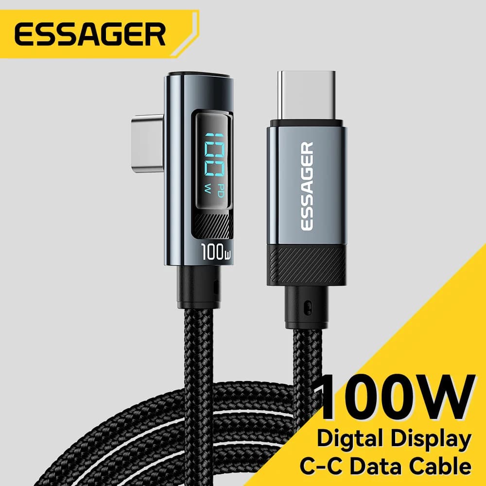 100W 5A 90-kraadine USB-C kaabel LED-ekraaniga