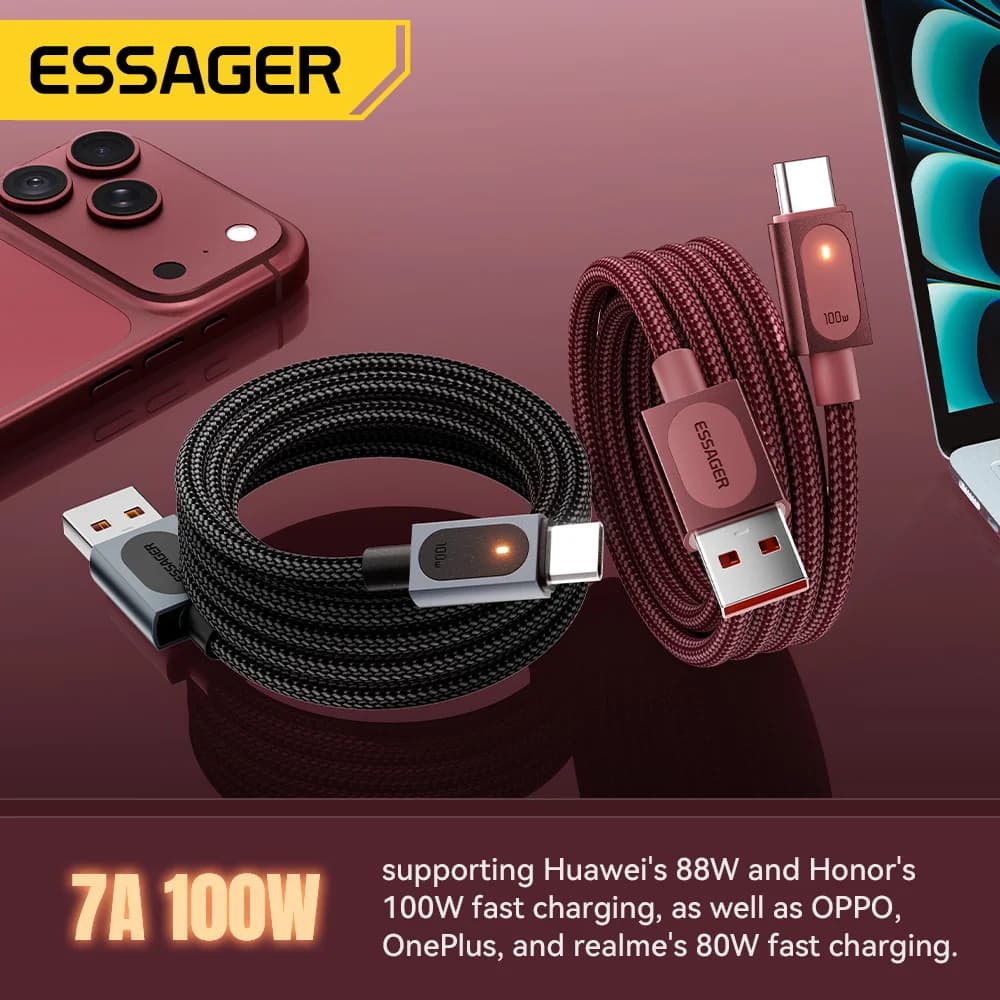 7A 100W USB-A kuni USB-C kiirlaadimiskaabel