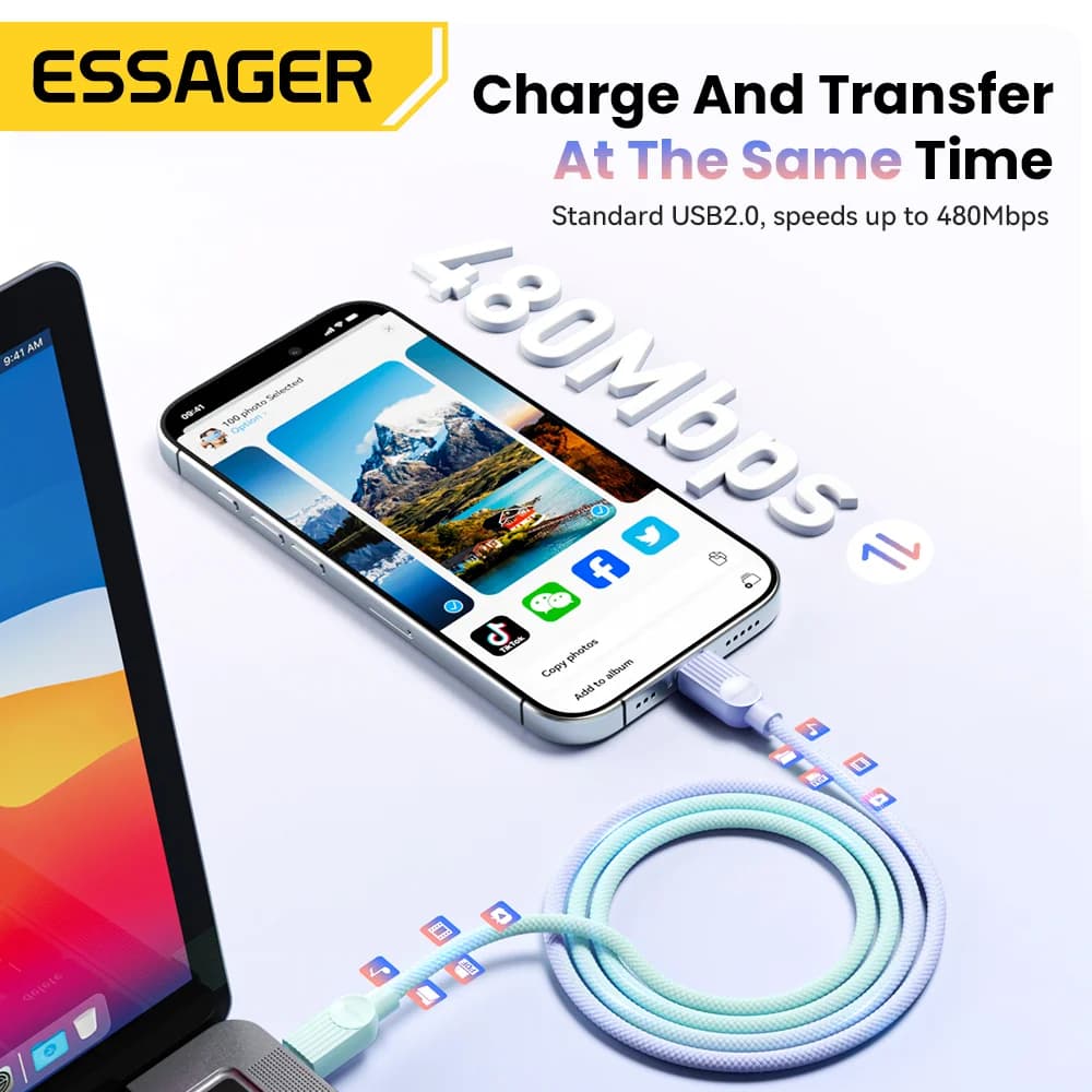 Värviline USB-C - USB-C kaabel 60W PD kiirlaadimisega