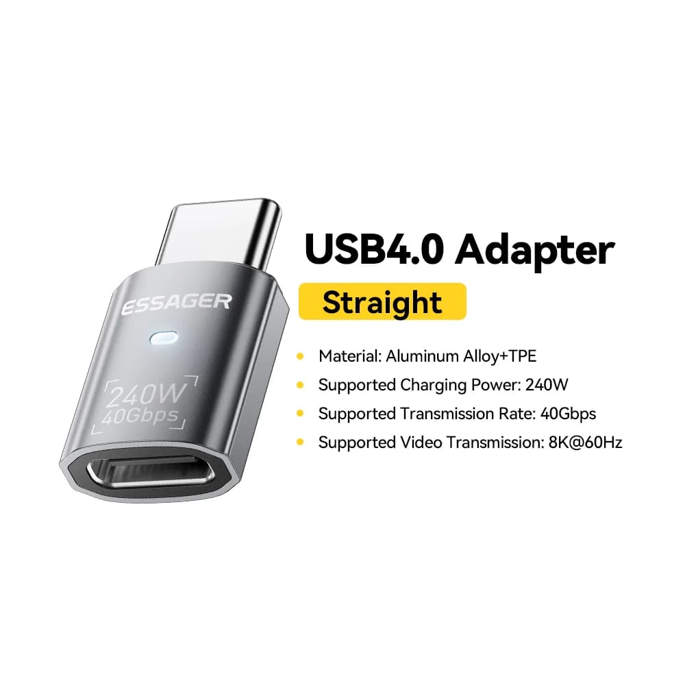 USB4.0 240W 90-kraadine OTG andmeadapter 8K