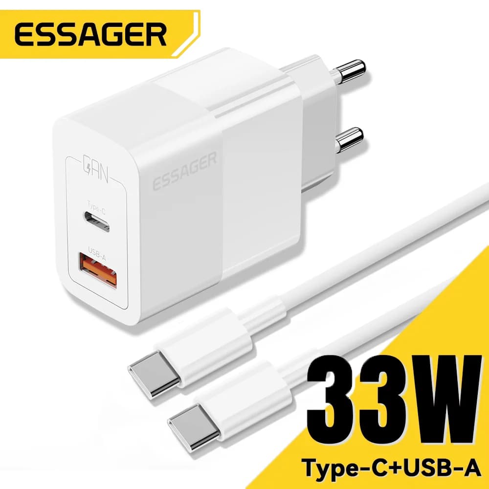 33W kahe pesaga mini USB-C seinalaadija