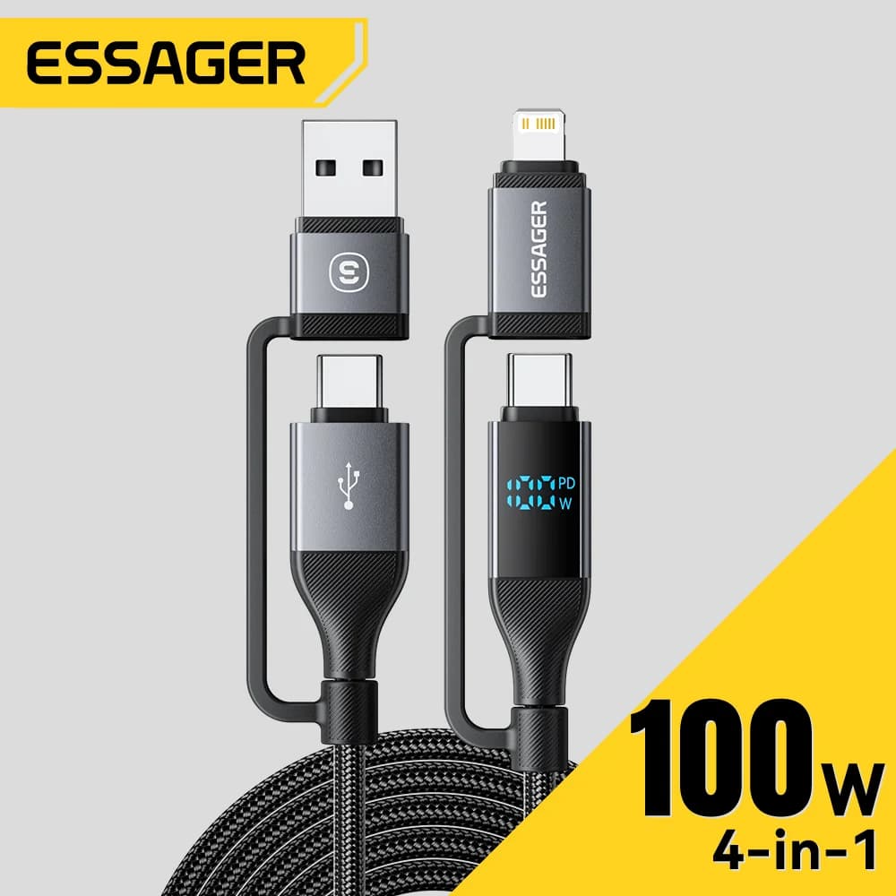 4-in-1 digitaalse ekraaniga USB-C kaabel, 100W PD