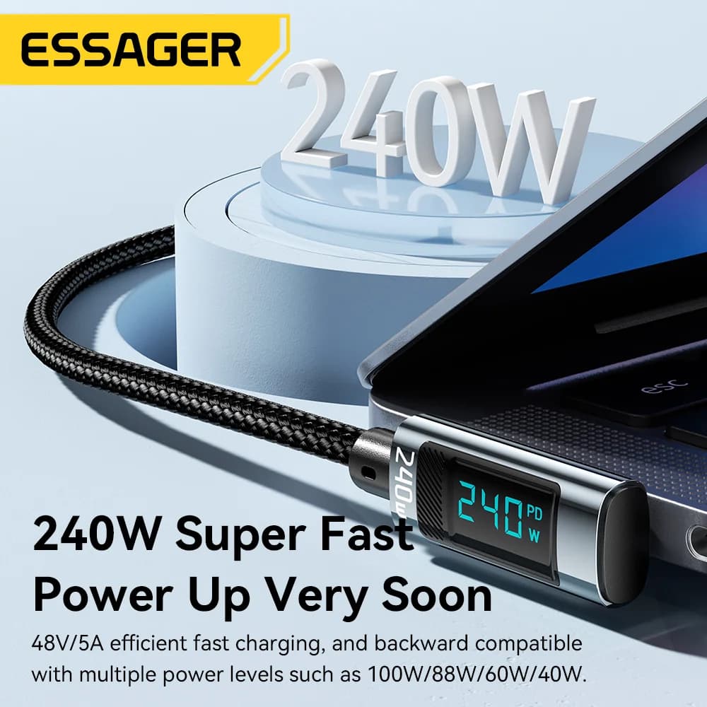 240W 90-kraadise nurgaga USB-C kuni USB-C kaabel