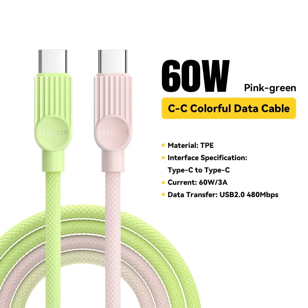 Värviline USB-C - USB-C kaabel 60W PD kiirlaadimisega