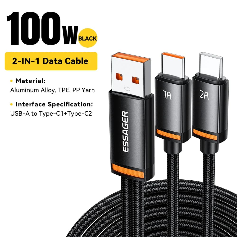 2-in-1 USB-A Type-C ja Lightning kaabel, 100W