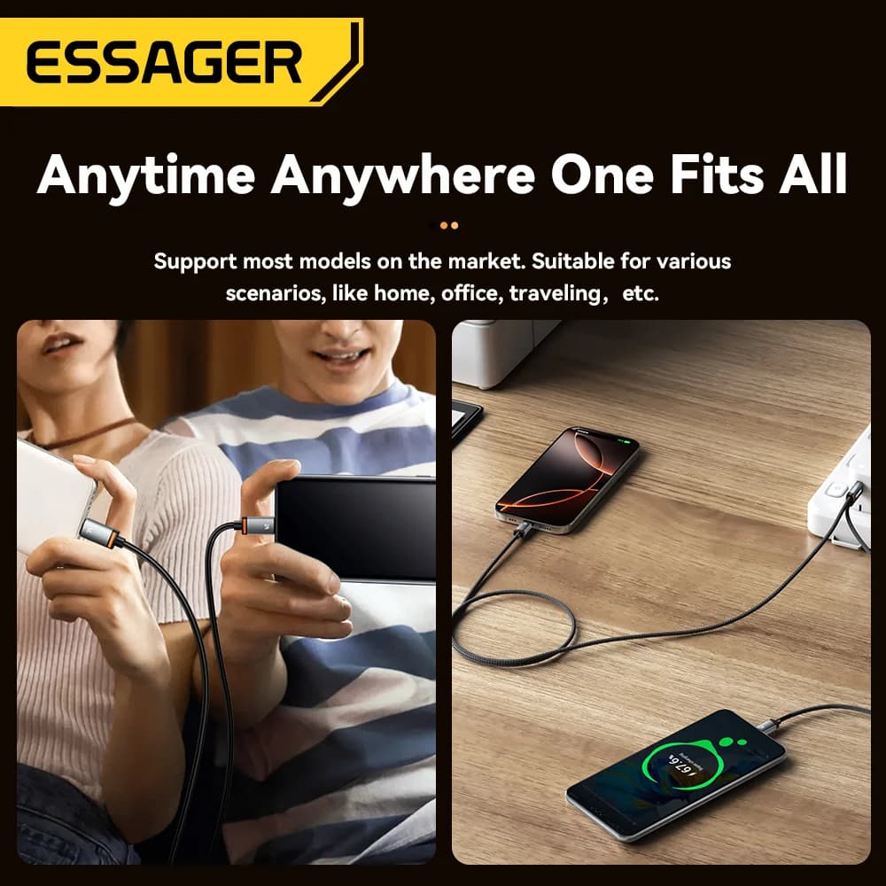 2-in-1 USB-A Type-C ja Lightning kaabel, 100W