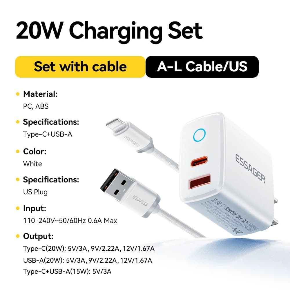 20W USB-C PD kiirlaadija komplekt