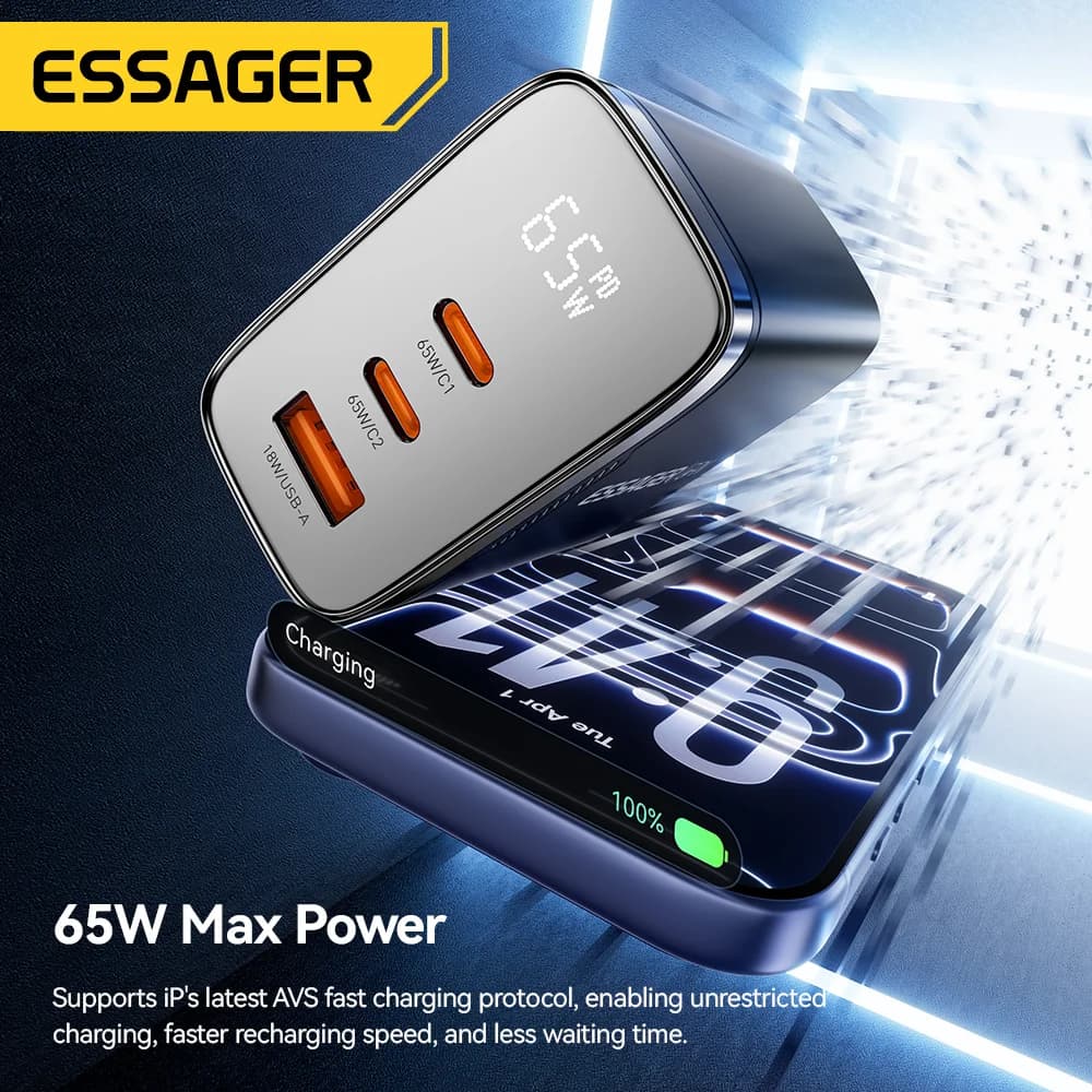 65W GaN USB-C laadija digitaalse ekraaniga