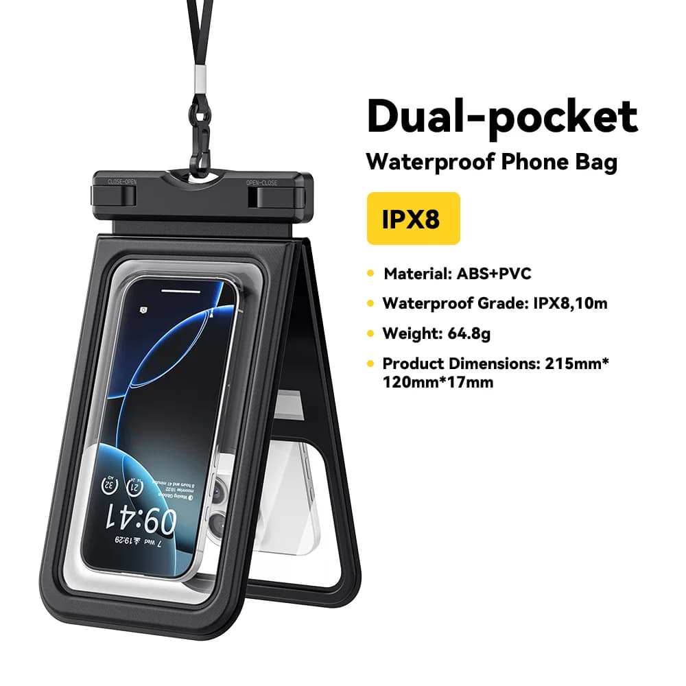 IPX8 kahekordse taskuga veekindel telefonikott