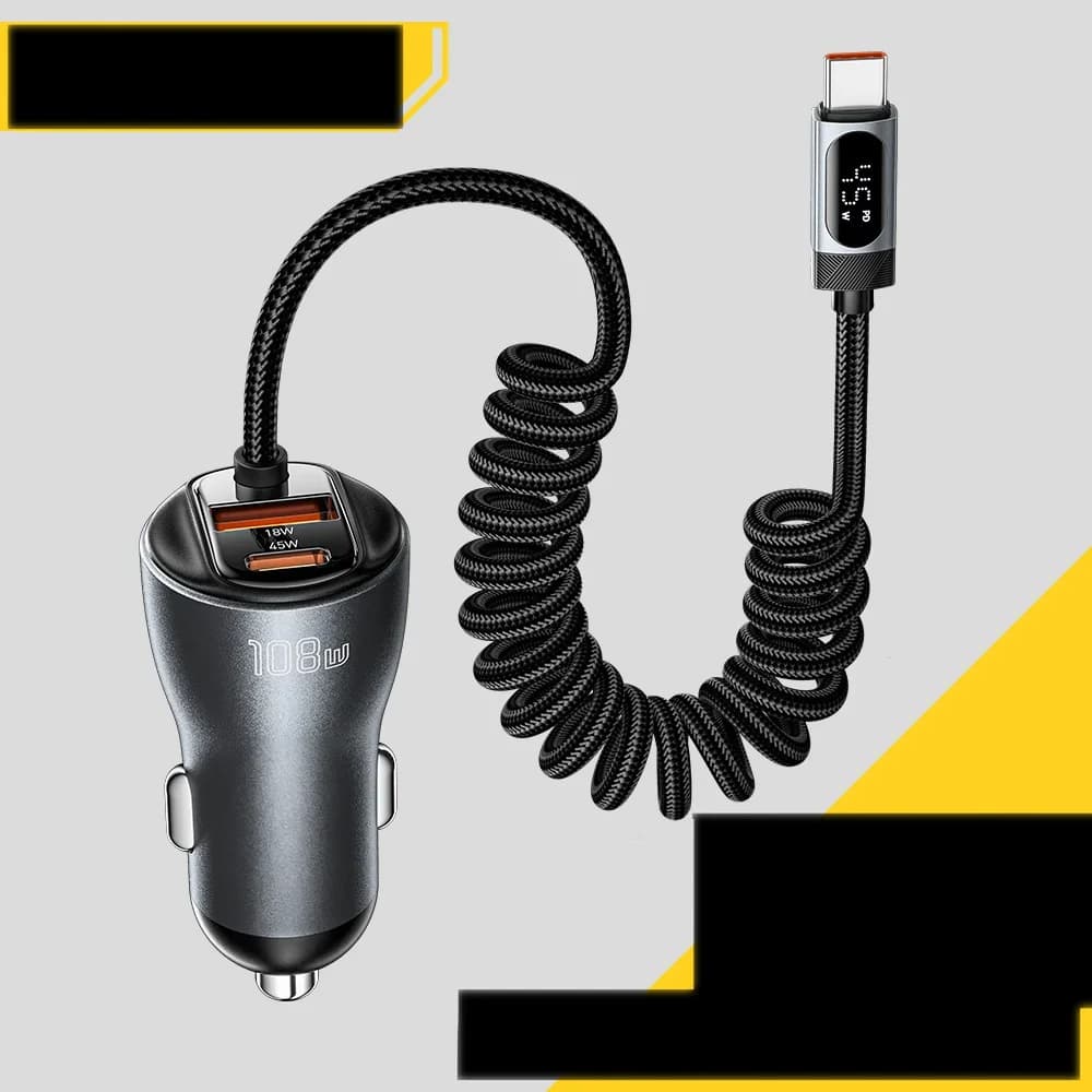 108W autolaadija USB-C, USB-A ja kevrilise kaabliga