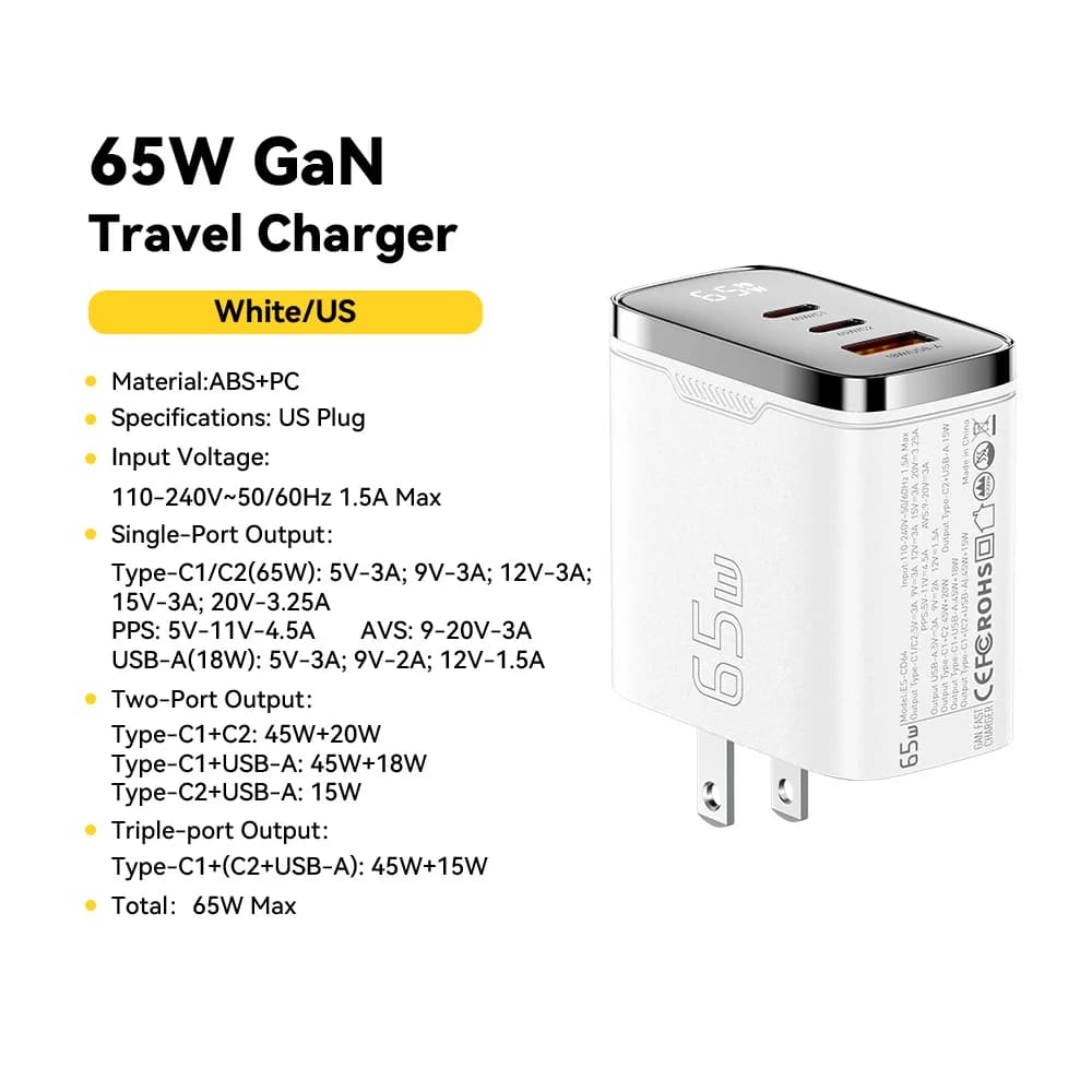 65W GaN USB-C laadija digitaalse ekraaniga