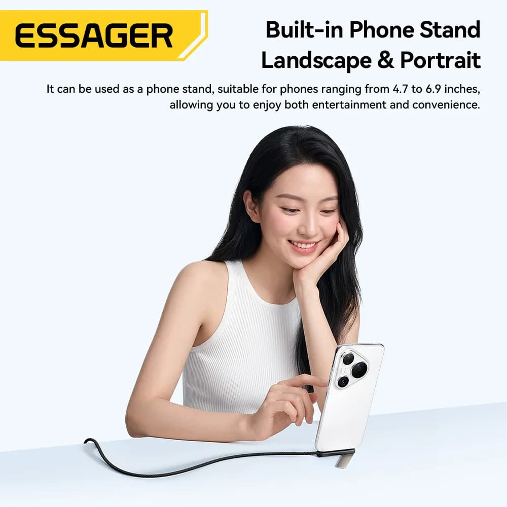 2-in-1 käänuline 7A USB-C kaabel telefonitugedaga