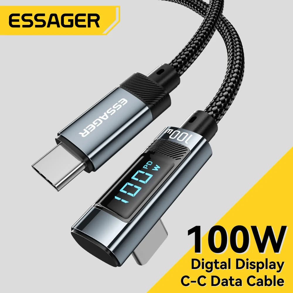 100W USB Type-C kaabel USB-C-ga koos 90° LED-ekraaniga
