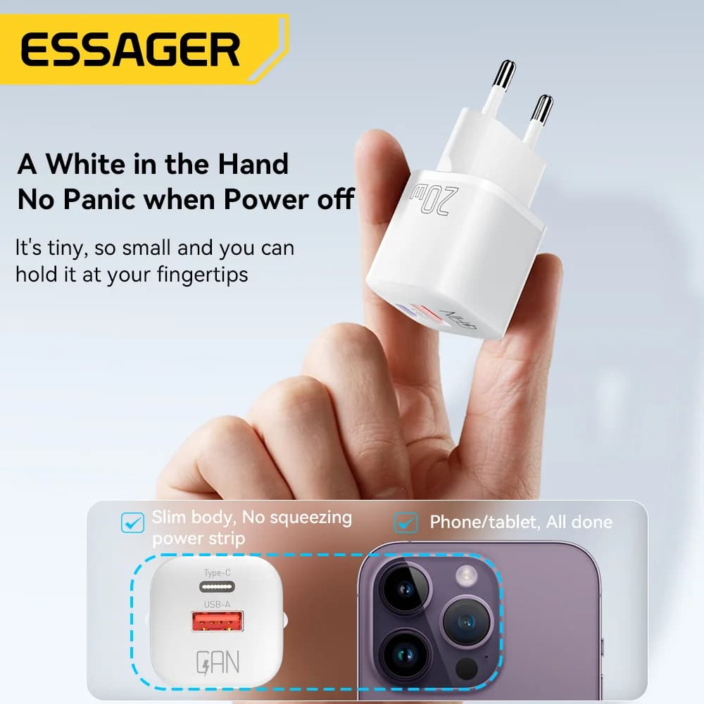 20W GaN USB-C PD seinalaadija