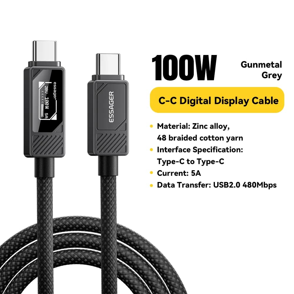 100W USB-C kaabel digitaalse ekraaniga PD laadimine